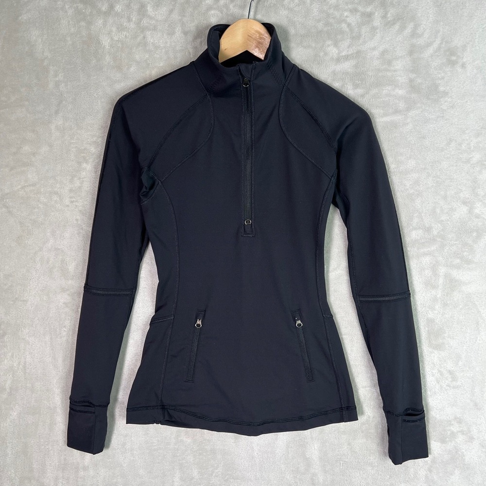 Lululemon Race With Grace 1/2 Zip Black Luxtreme Long Sleeve Size 2 Athleisure